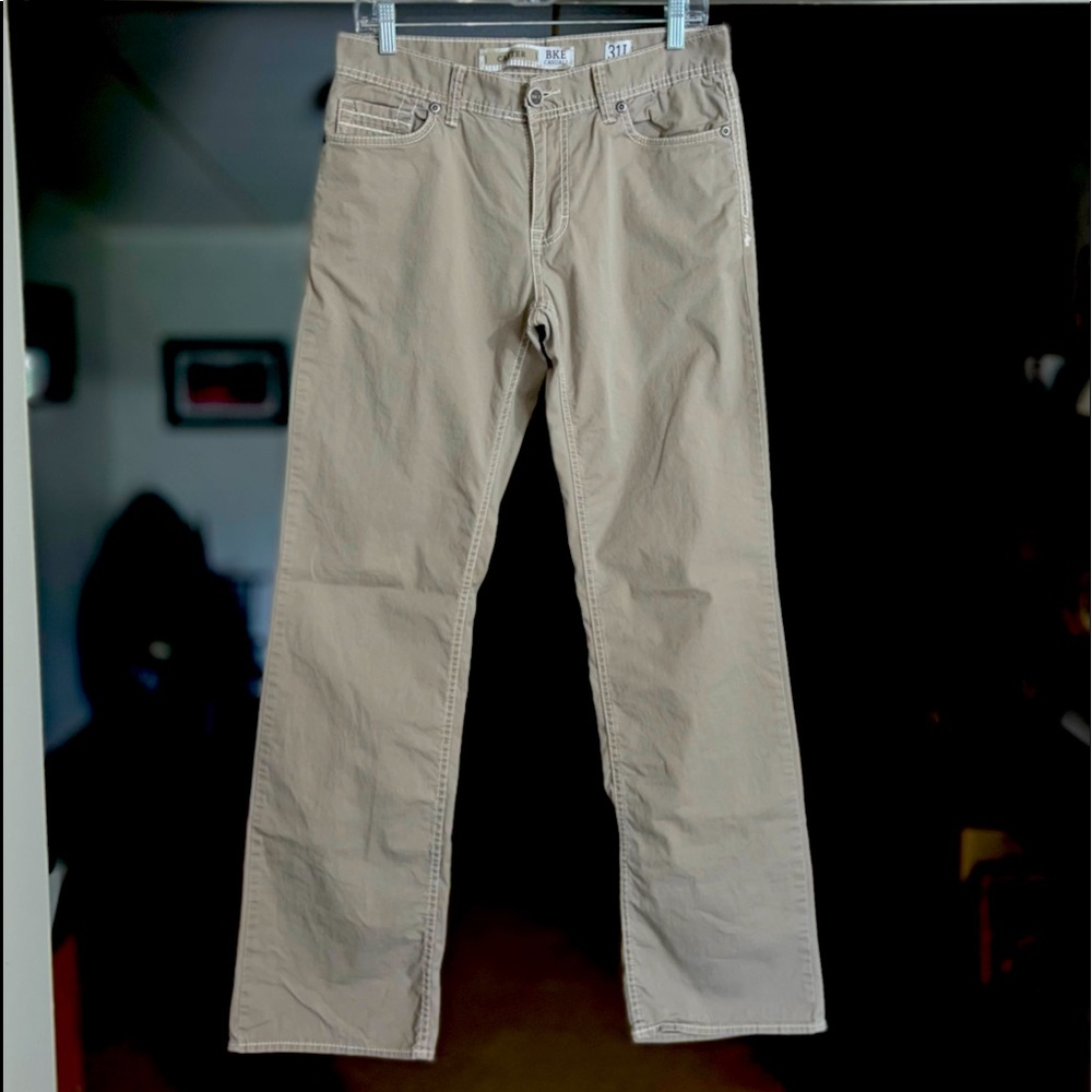 BKE Casuals {CARTER} Bootcut Twill Buckle Pants Mens Size 31L 31x33 Like New